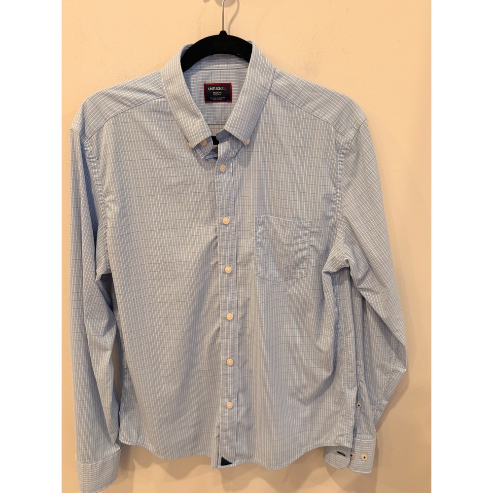 UNTUCKit Mens Regular Fit Blue Micro Check Button Down Shirt Medium performance